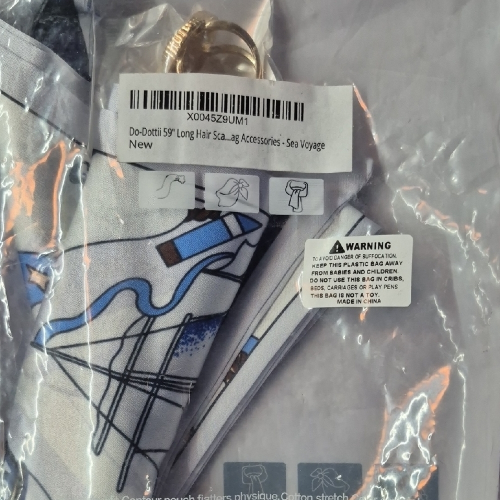 Do-Dotti Sea Voyage Silk Scarf with Blue and Black Design